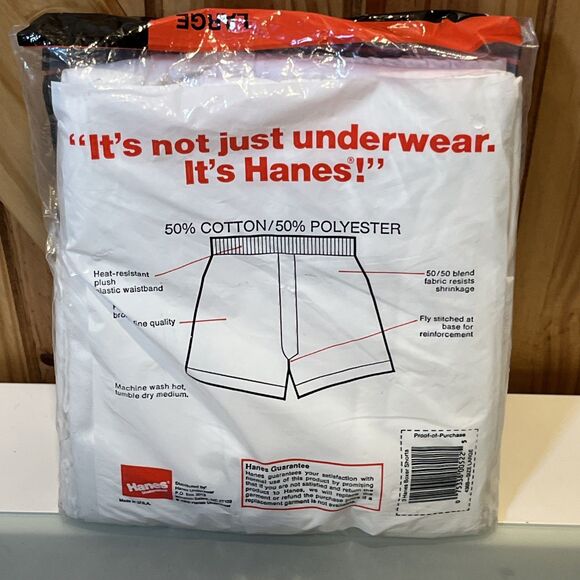 VINTAGE Hanes Large 38-40 Men’s Boxers 50/50 Blend 3 Pair White 1988 - Picture 5 of 6